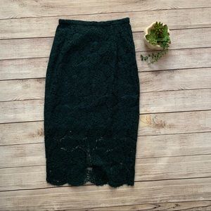 H&M Emerald Green Lace Pencil Skirt